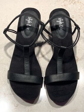 NEW Style & Co. Black Mulan Strappy Wedge Sandals